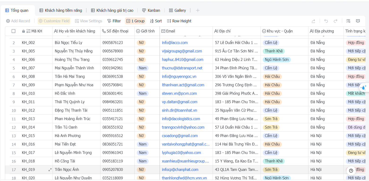 Lưu trữ data khách hàng trên Larksuite