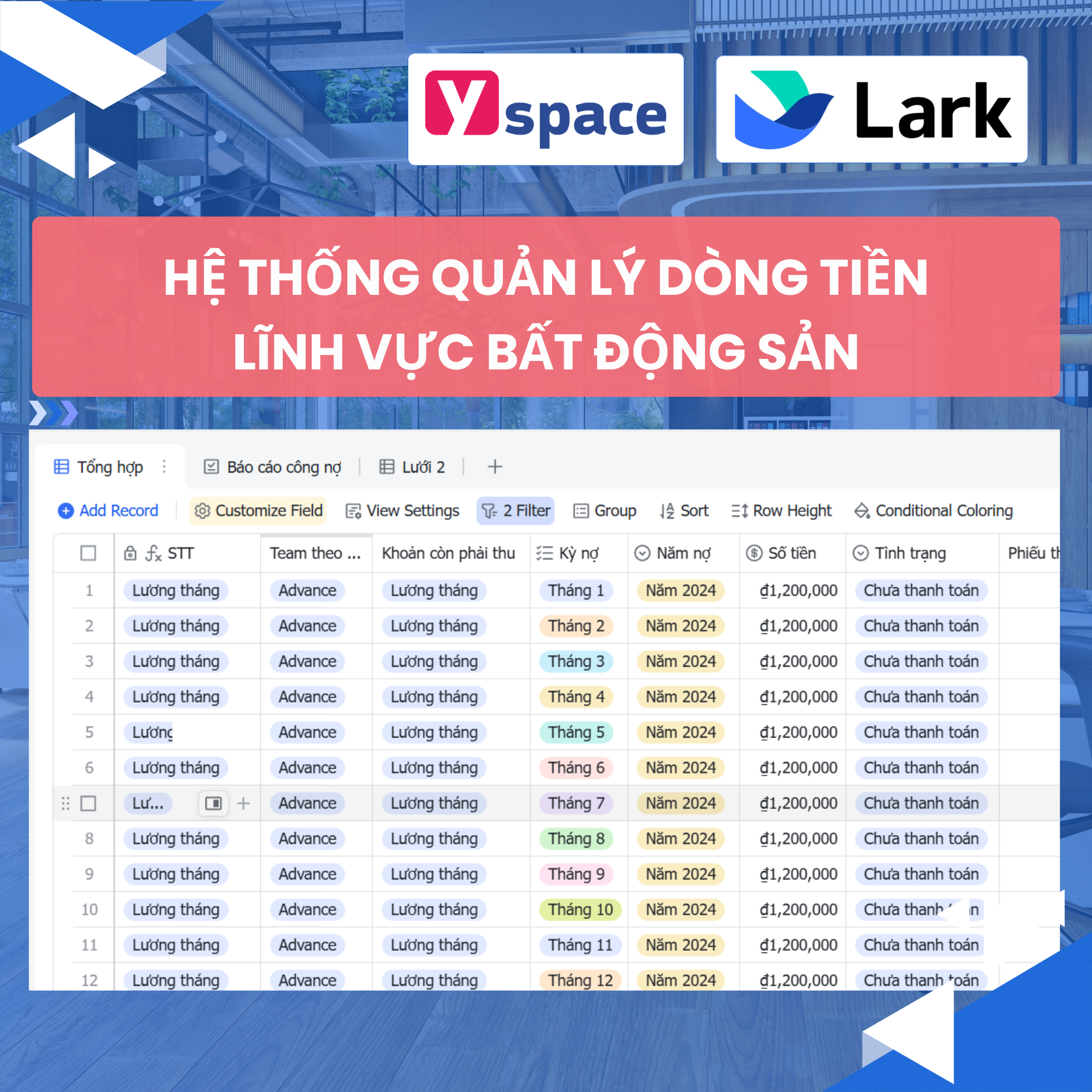 Hệ thống quản lý dòng tiền, hoa hồng của doanh nghiệp lĩnh vực bất động sản trên Lark (Larksuite)