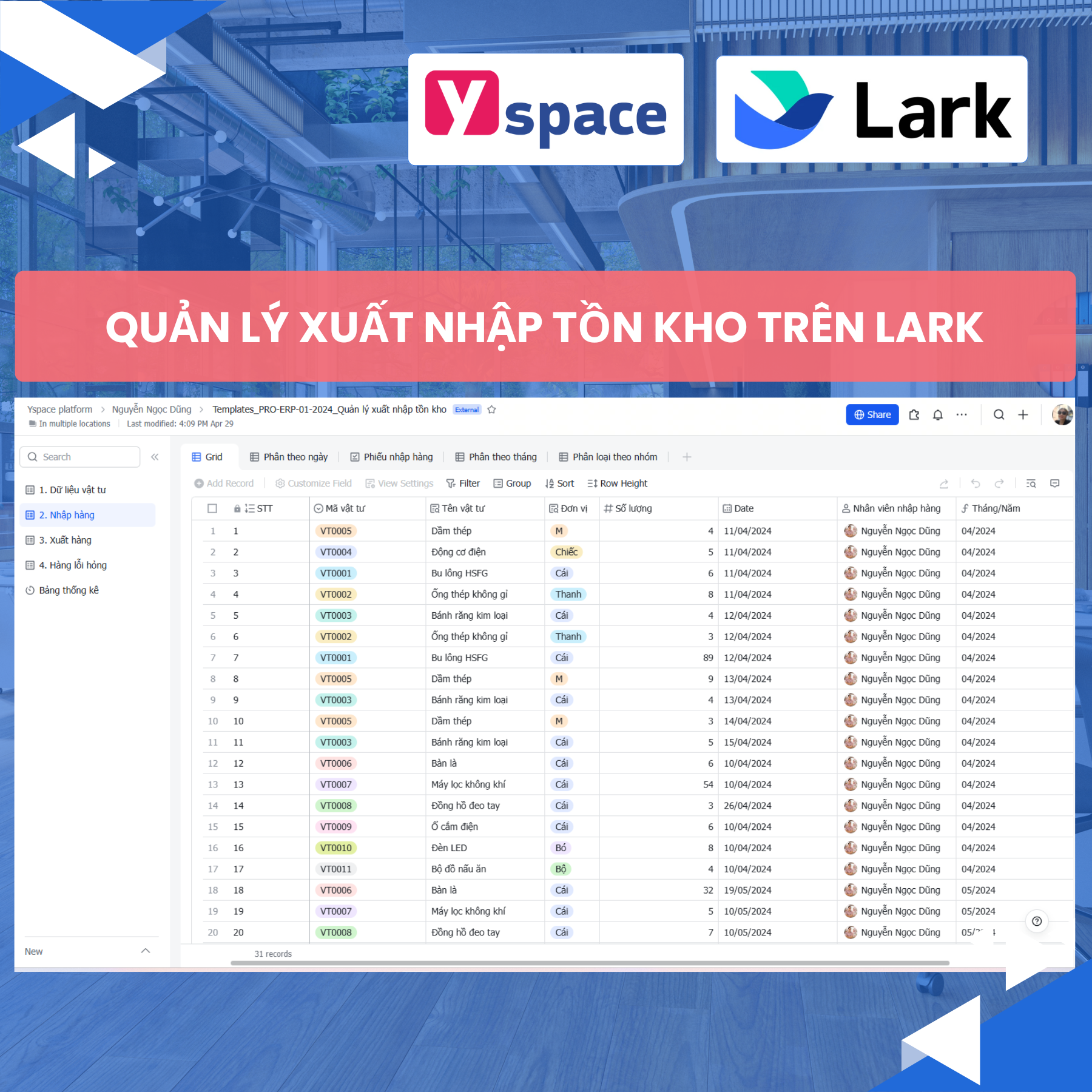 Quản lý xuất nhập tồn kho trên Larksuite (Lark)