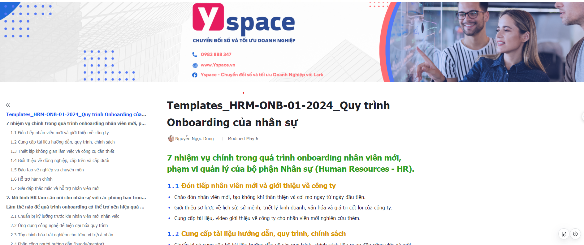 Mô hình hoạt động ONB - Quy trình Onboarding cho nhân sự mới trên Larksuite (Lark)