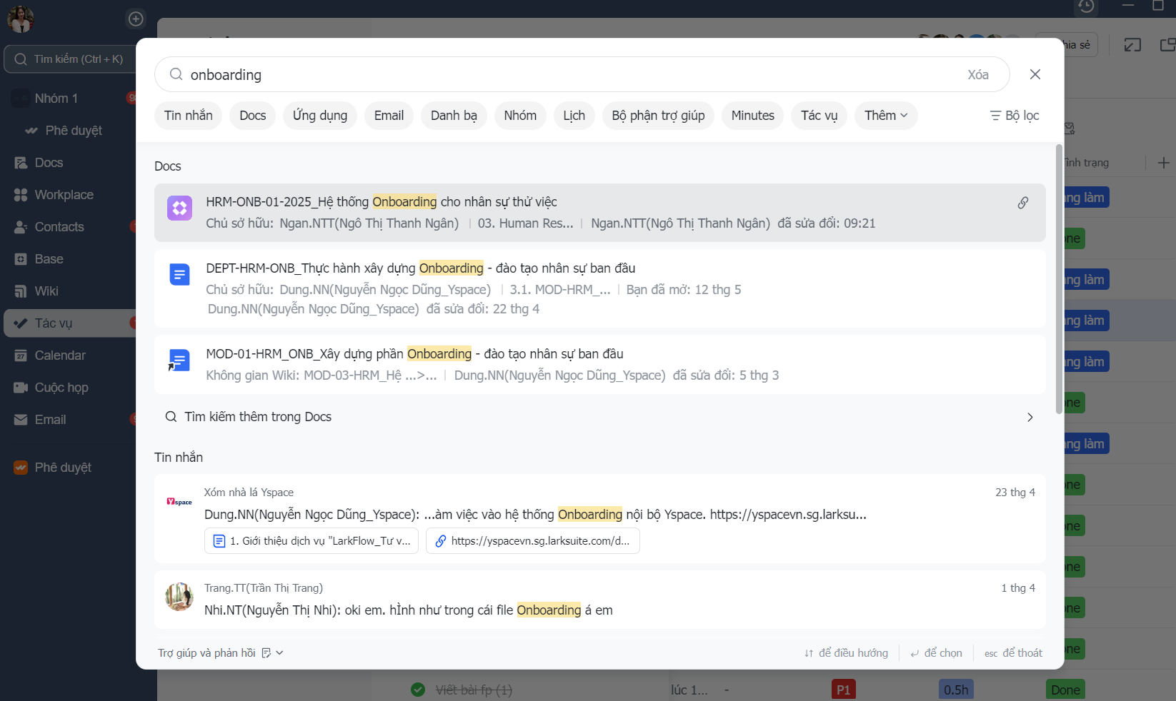 Nhân viên không tìm thấy tài liệu đào tạo: Hướng dẫn search thông minh trên Lark