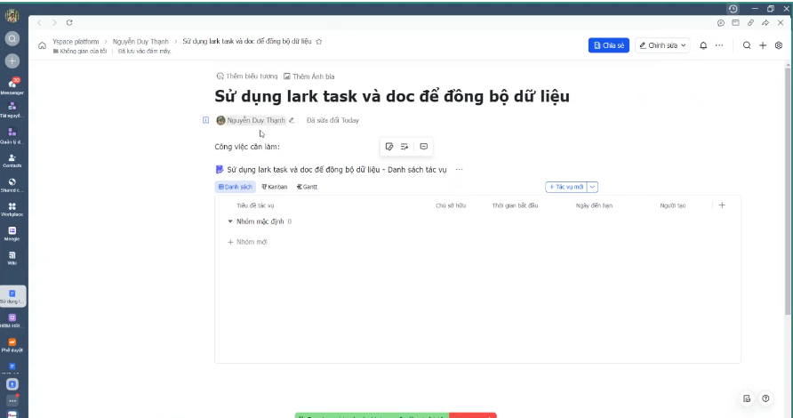 Sử dụng Lark Task và Docs để đồng bộ công việc